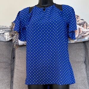 41 Hawthorn Blue Polka Dot Women's Cold Shoulder Top size Small